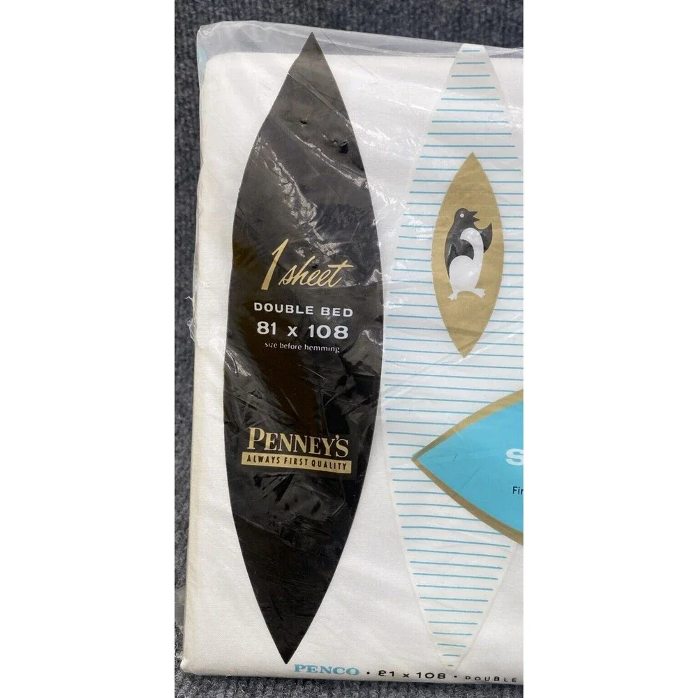 vintage Penney’s Penco Superior Muslin Sheet White Double Bed 81x108 NOS